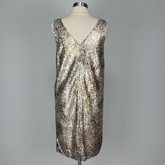 Josie Natori Womens Metallic Sequin Sleeveless V Neck Cocktail Dress size 10 - Picture 7 of 13